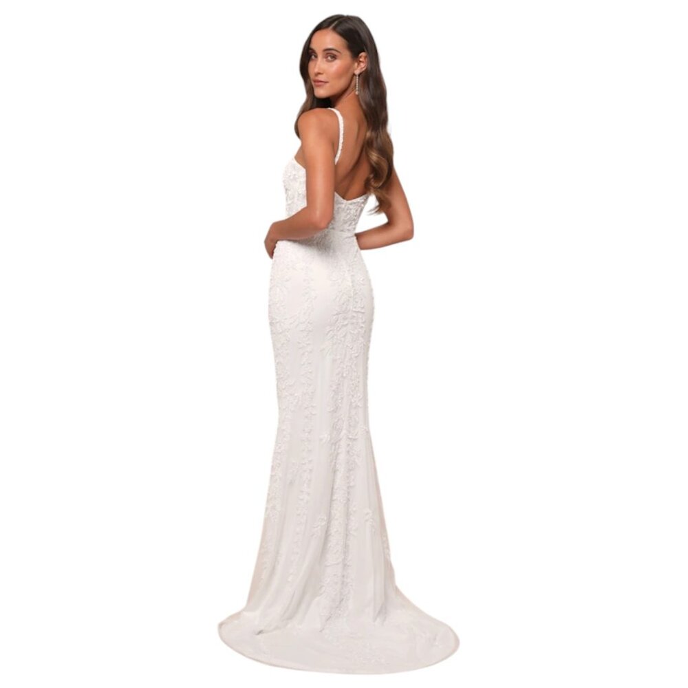 Lulus White Beaded Mermaid Wedding Dress with Sequins NWT Size Large - Picture 2 of 12